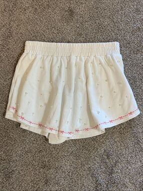 Peach Love California White Skort with Pink Bow Trim & Pearl Accents
